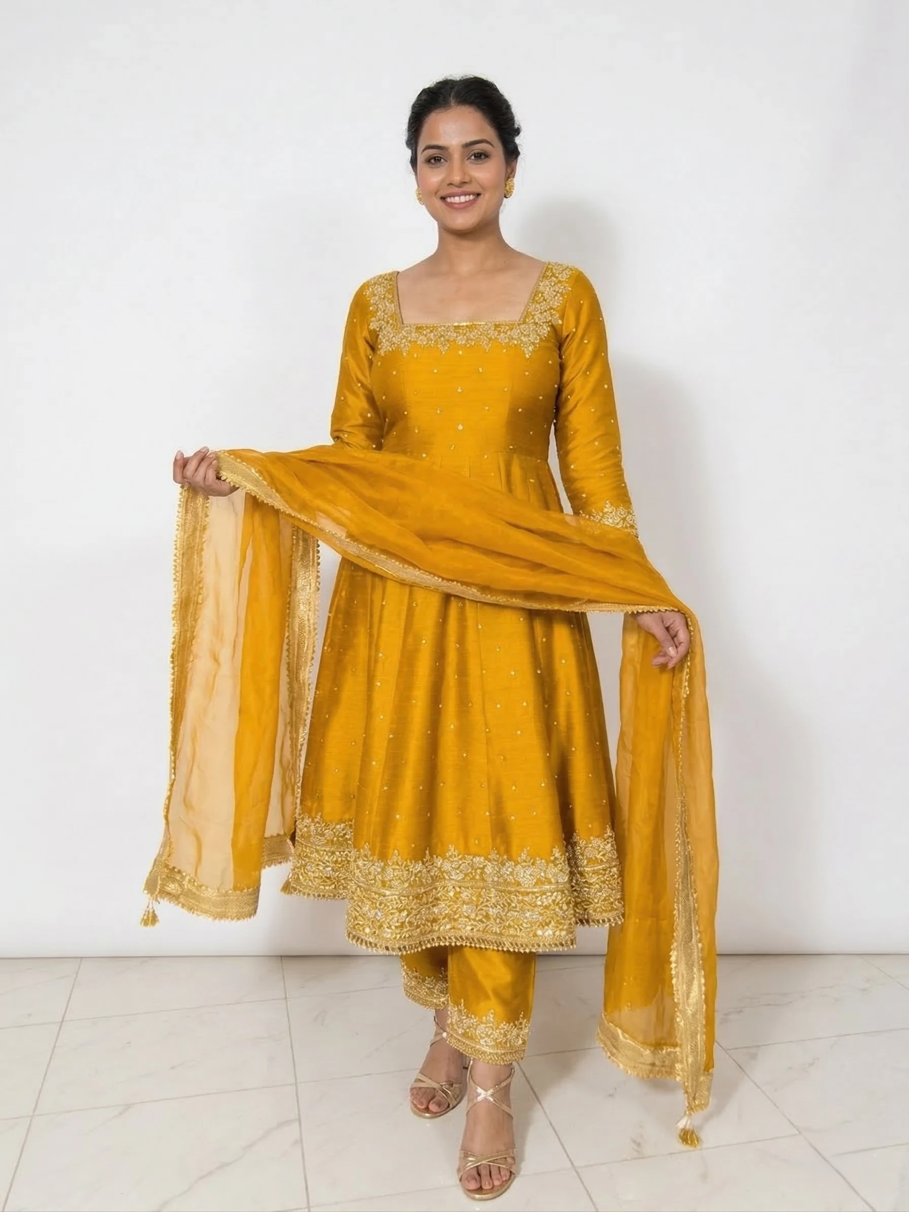 Women's Silk Palazzo Set Mustard – Sequined