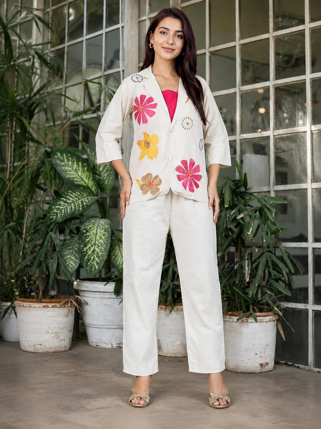 White Cotton Co-Ord Set with Jacket