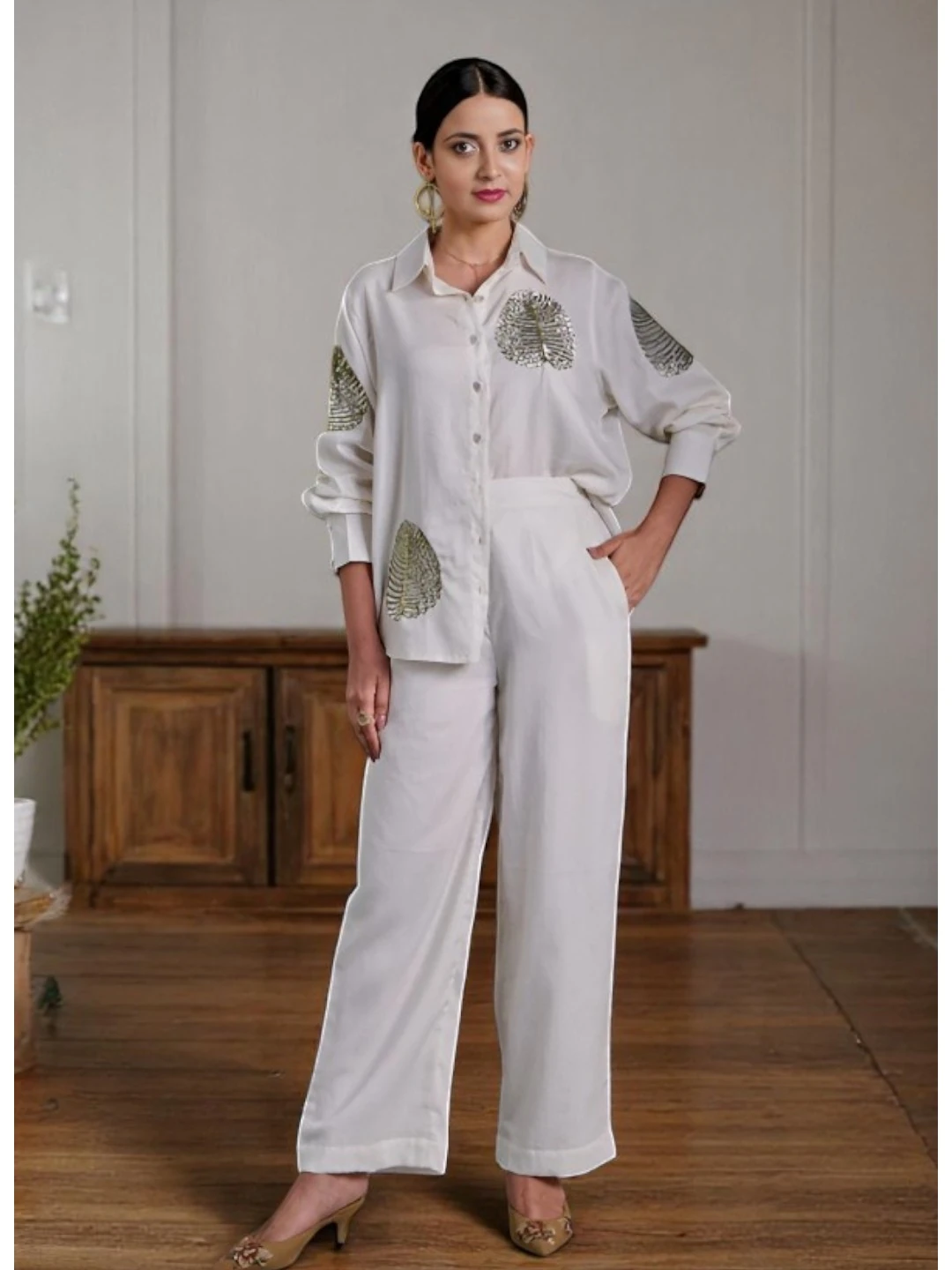 White Embroidered Cotton Co-Ord Set
