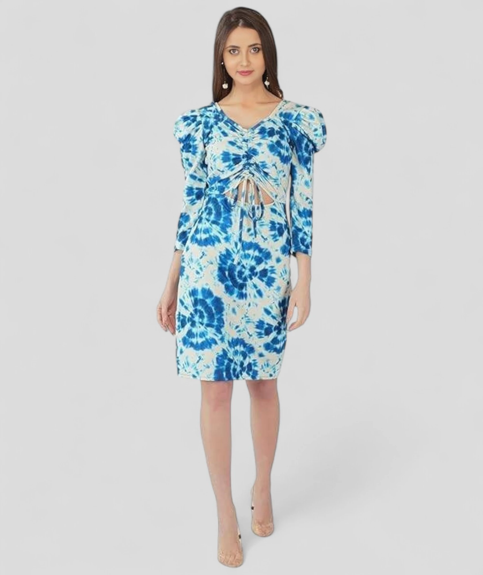 Blue Floral Printed Bodycon Dress