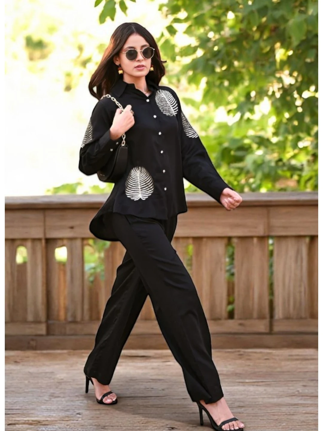 Black Embroidered Cotton Co-Ord Set