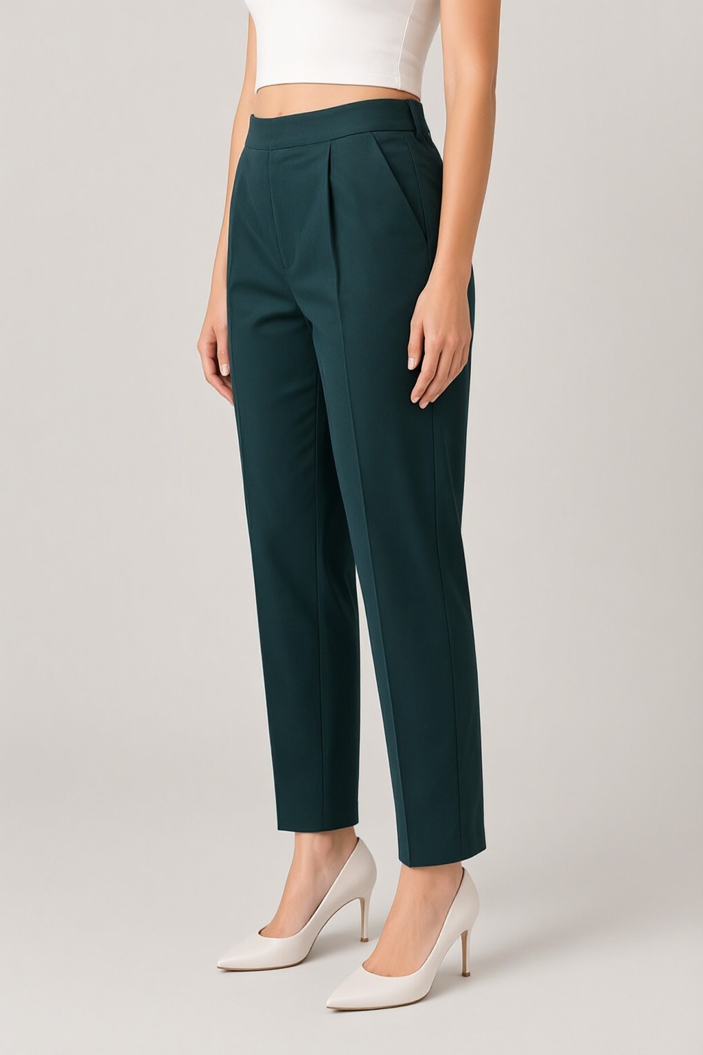 Women's Cotton Flex Pleated Pant Bottle Green — view 2