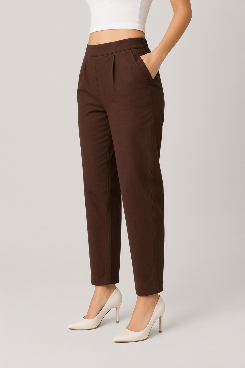 Women's Cotton Flex Pleated Pant Brown — view 2