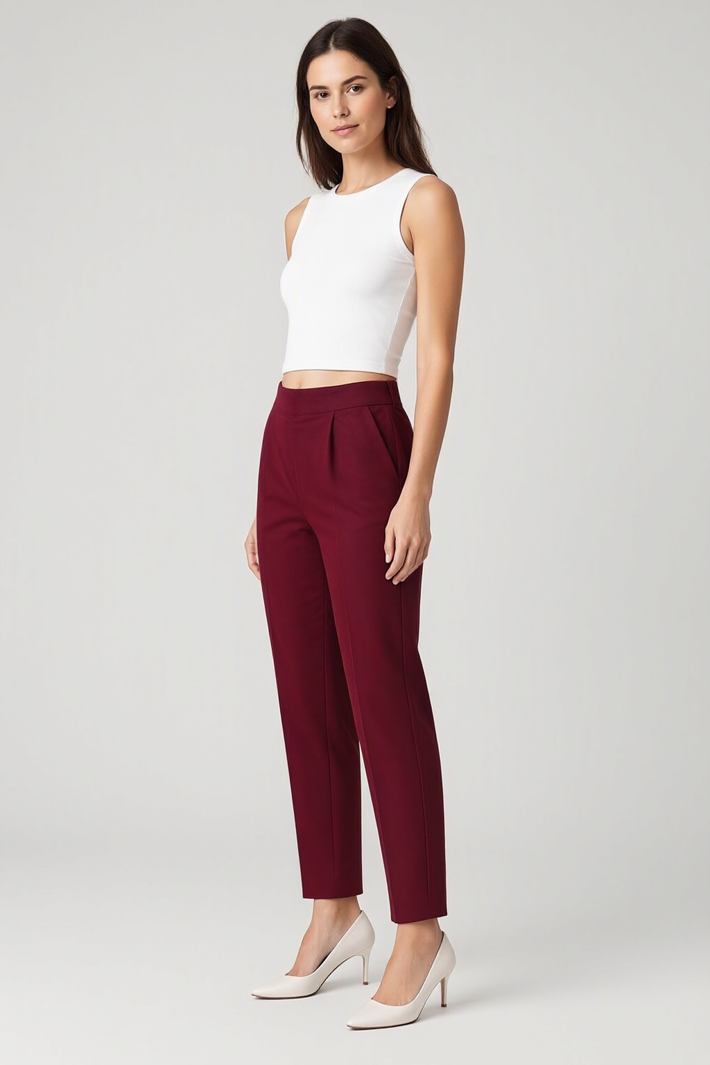Women's Cotton Flex Pleated Pant Maroon — view 2