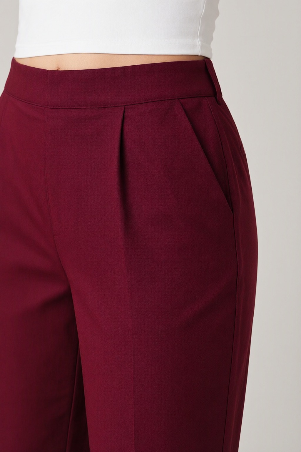 Women's Cotton Flex Pleated Pant Maroon — view 3