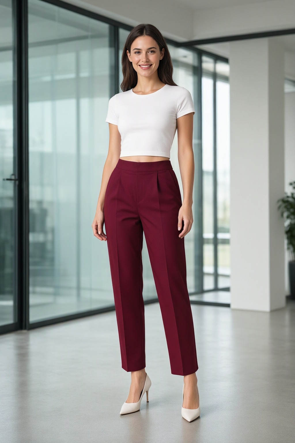 Women's Cotton Flex Pleated Pant Maroon — view 4