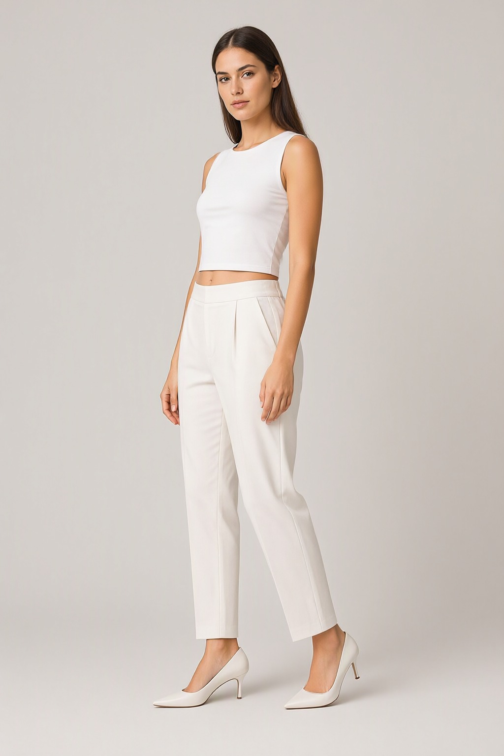 Women's Cotton Flex Pleated Pant Off-White — view 2