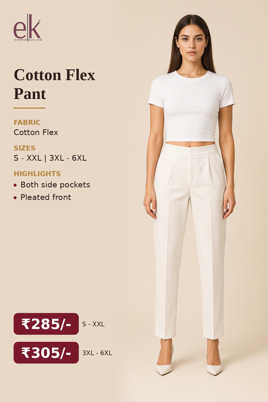 Women's Cotton Flex Pleated Pant Off-White — view 5