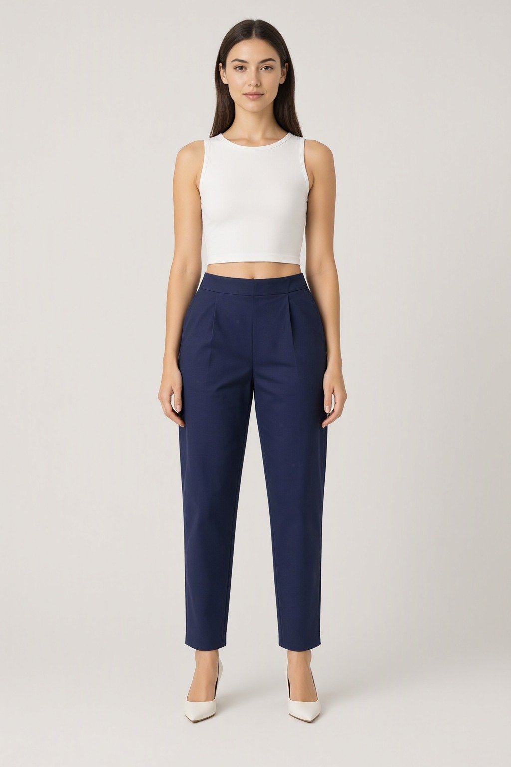 Women's Cotton Flex Pleated Pant Navy Blue