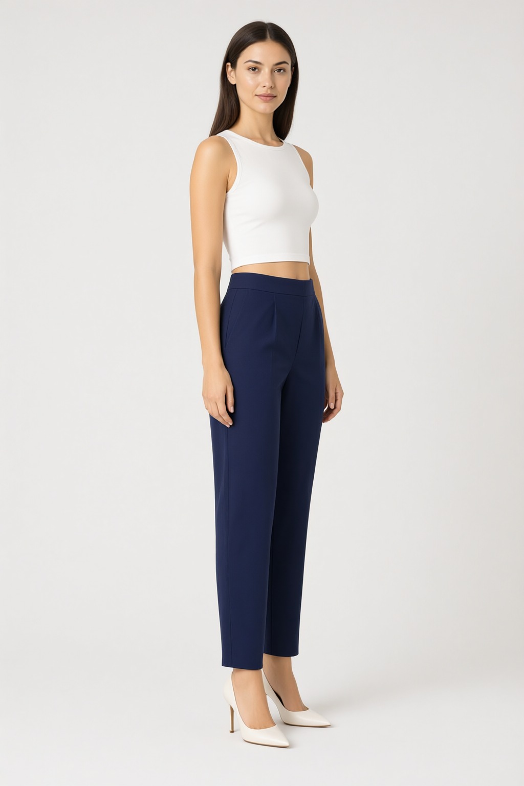 Women's Cotton Flex Pleated Pant Navy Blue — view 2