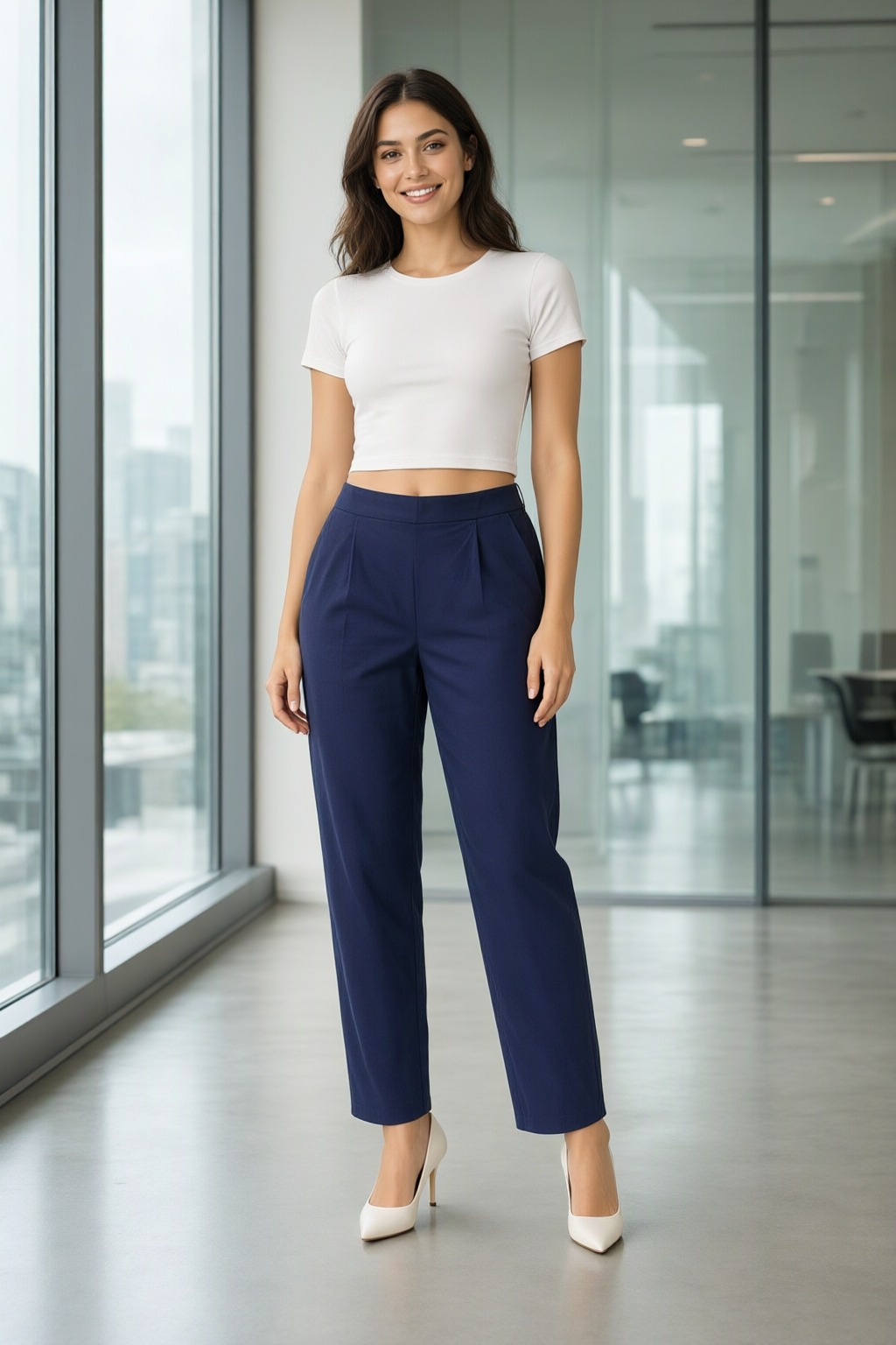 Women's Cotton Flex Pleated Pant Navy Blue — view 4