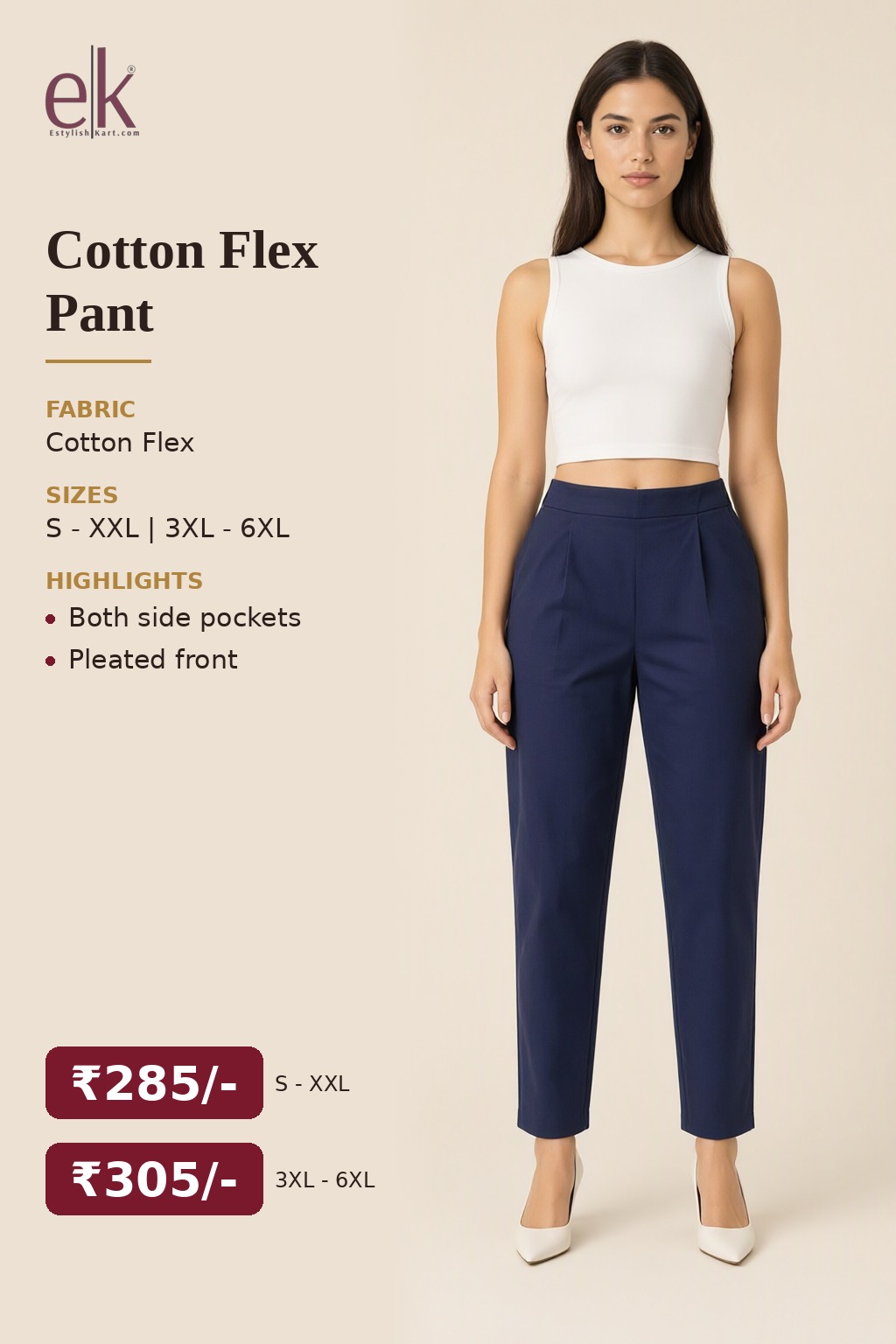 Women's Cotton Flex Pleated Pant Navy Blue — view 5