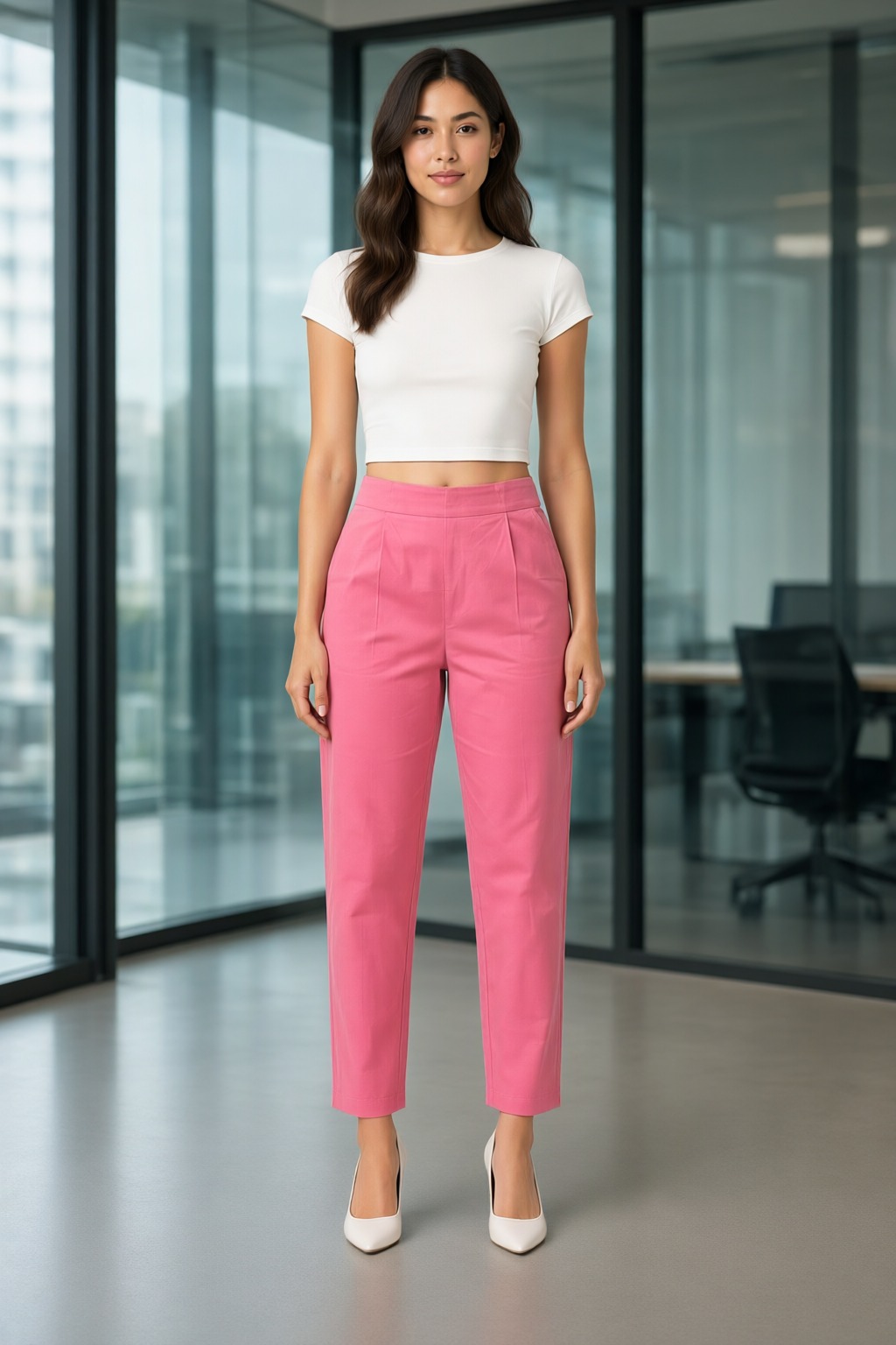 Women's Cotton Flex Pleated Pant Pink — view 4