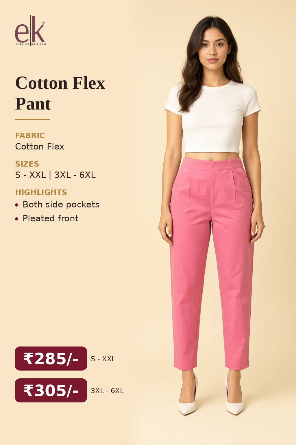 Women's Cotton Flex Pleated Pant Pink — view 5