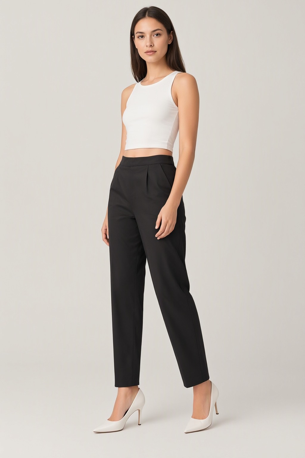 Women's Cotton Flex Pleated Pant Black — view 2