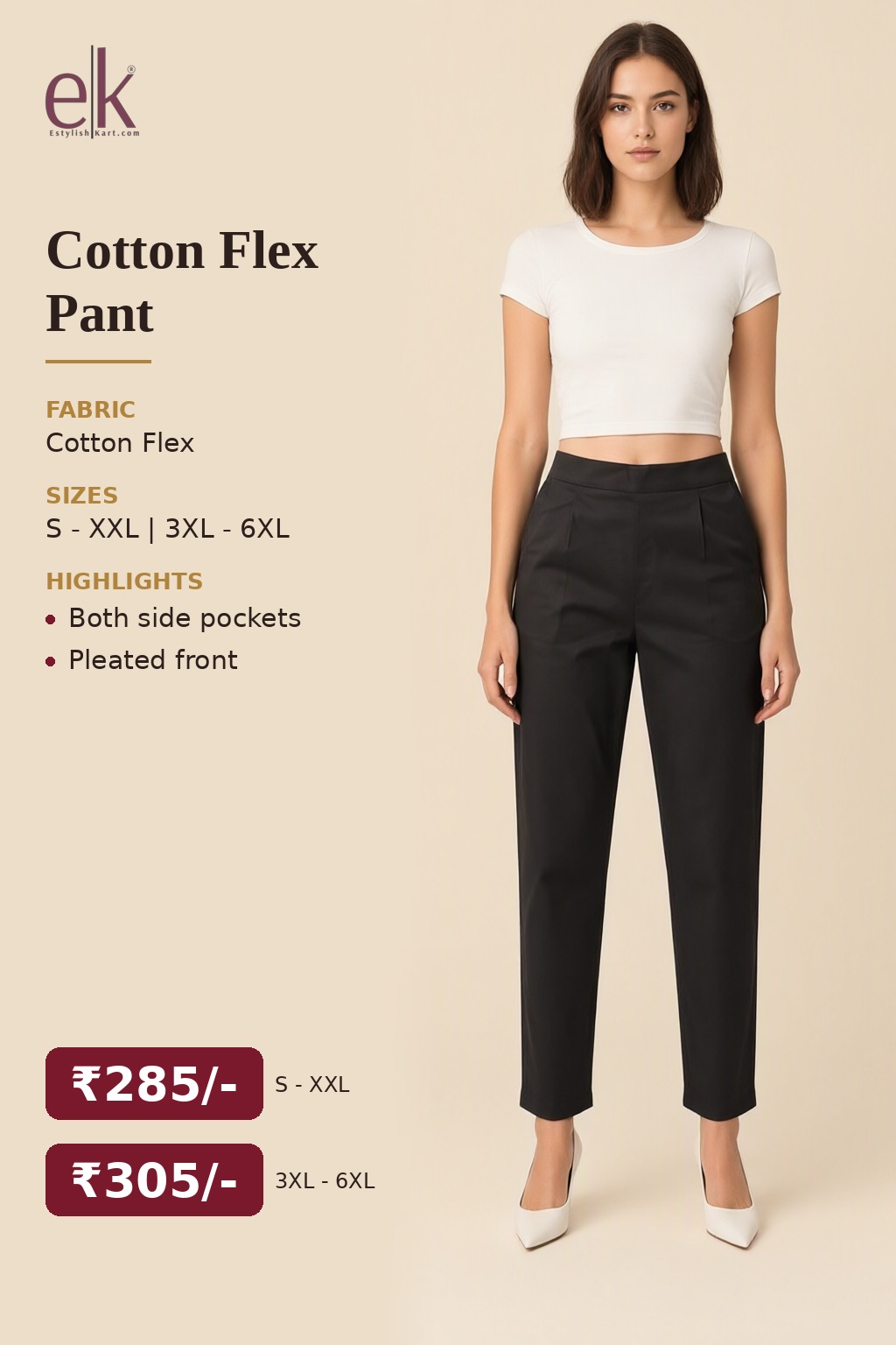 Women's Cotton Flex Pleated Pant Black — view 5