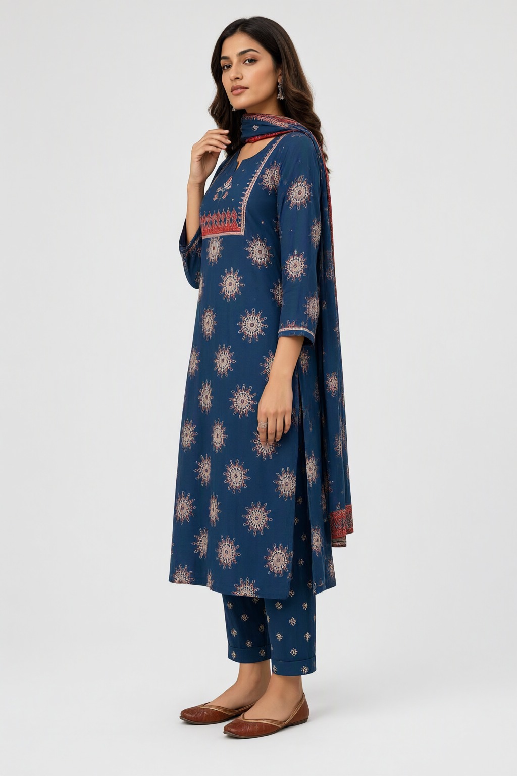 Women's Cotton 3 Pc Suit Set Navy Blue – Star Motif Print — view 2