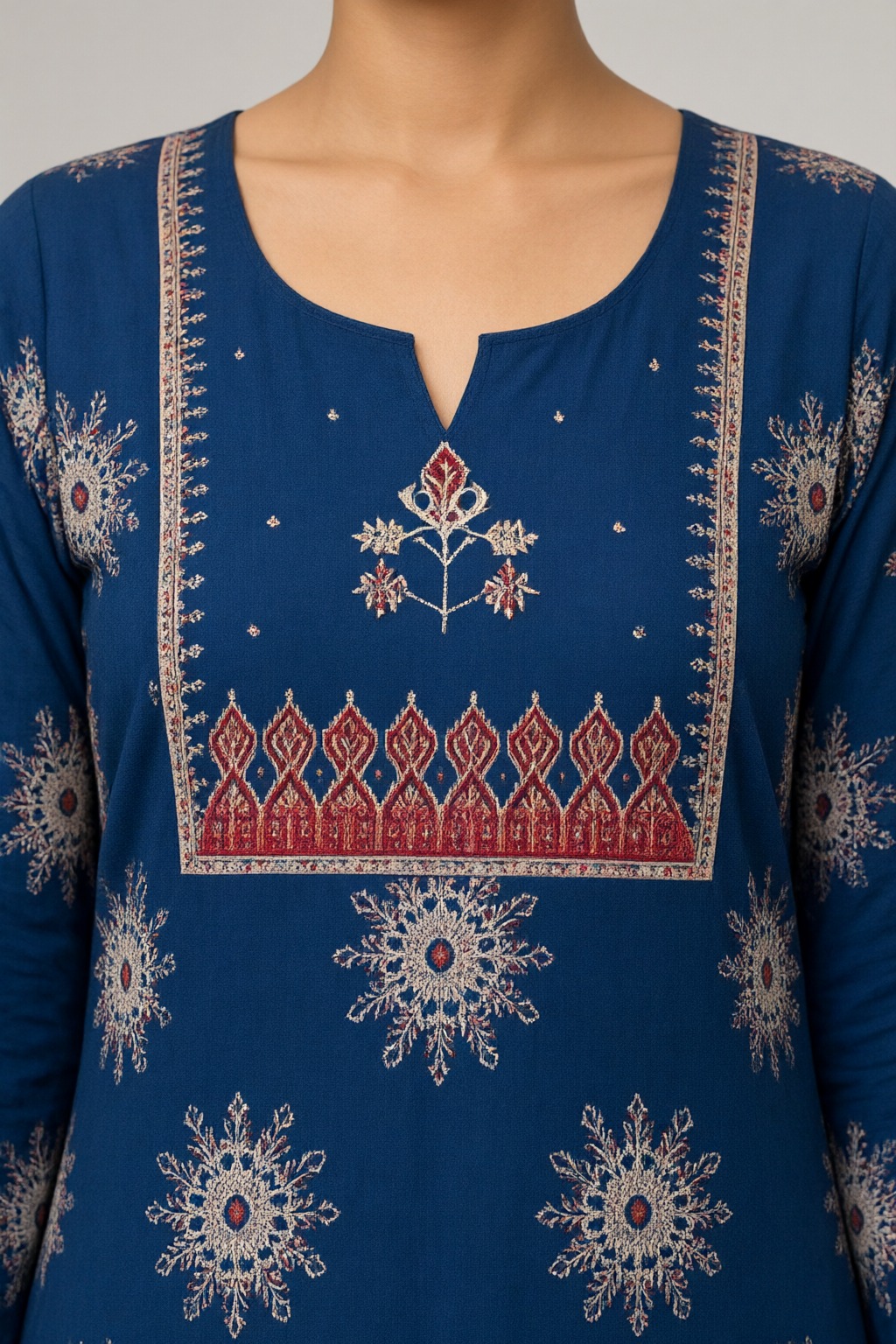 Women's Cotton 3 Pc Suit Set Navy Blue – Star Motif Print — view 3