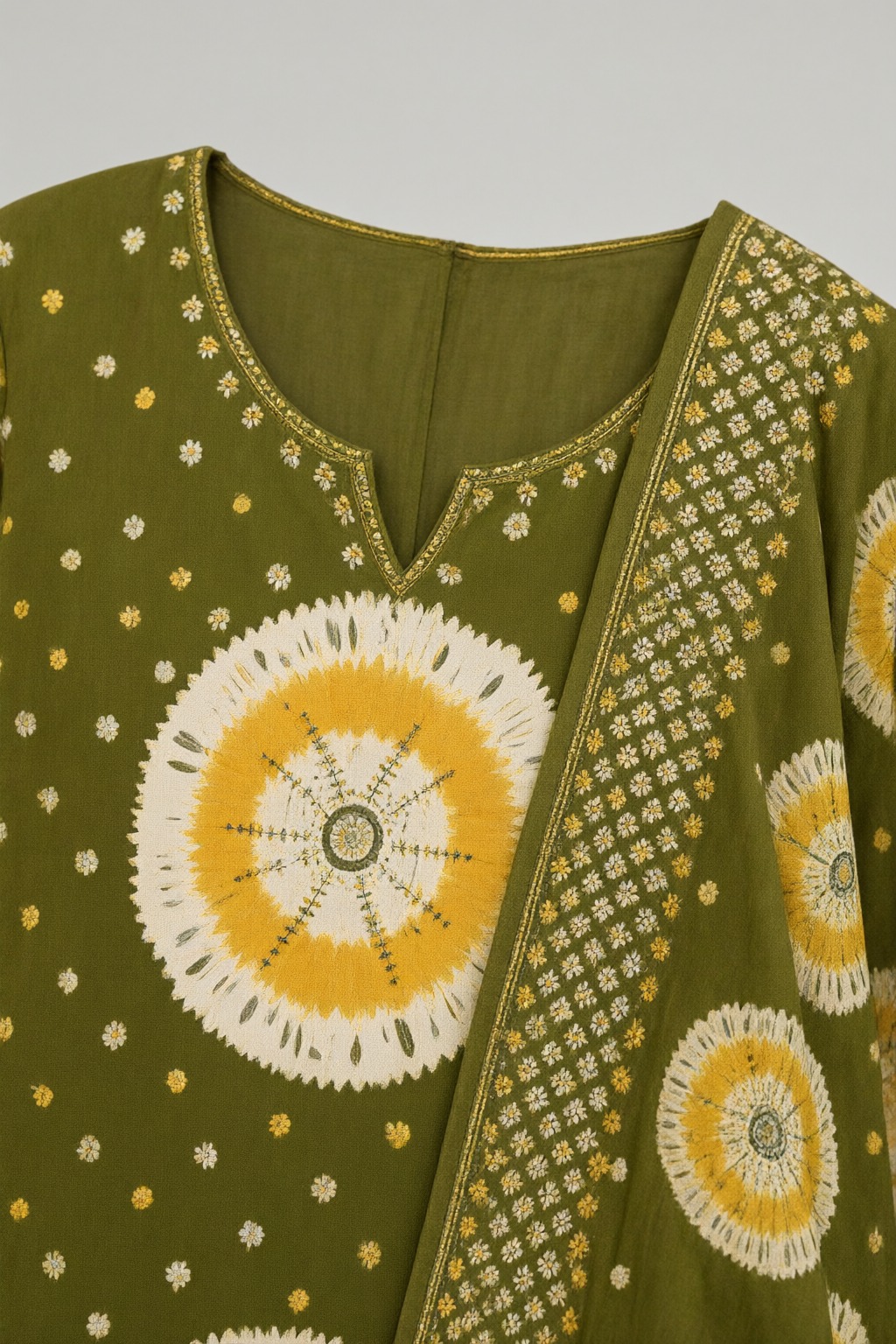 Women's Cotton 3 Pc Suit Set Olive Green – Shibori Print — view 3