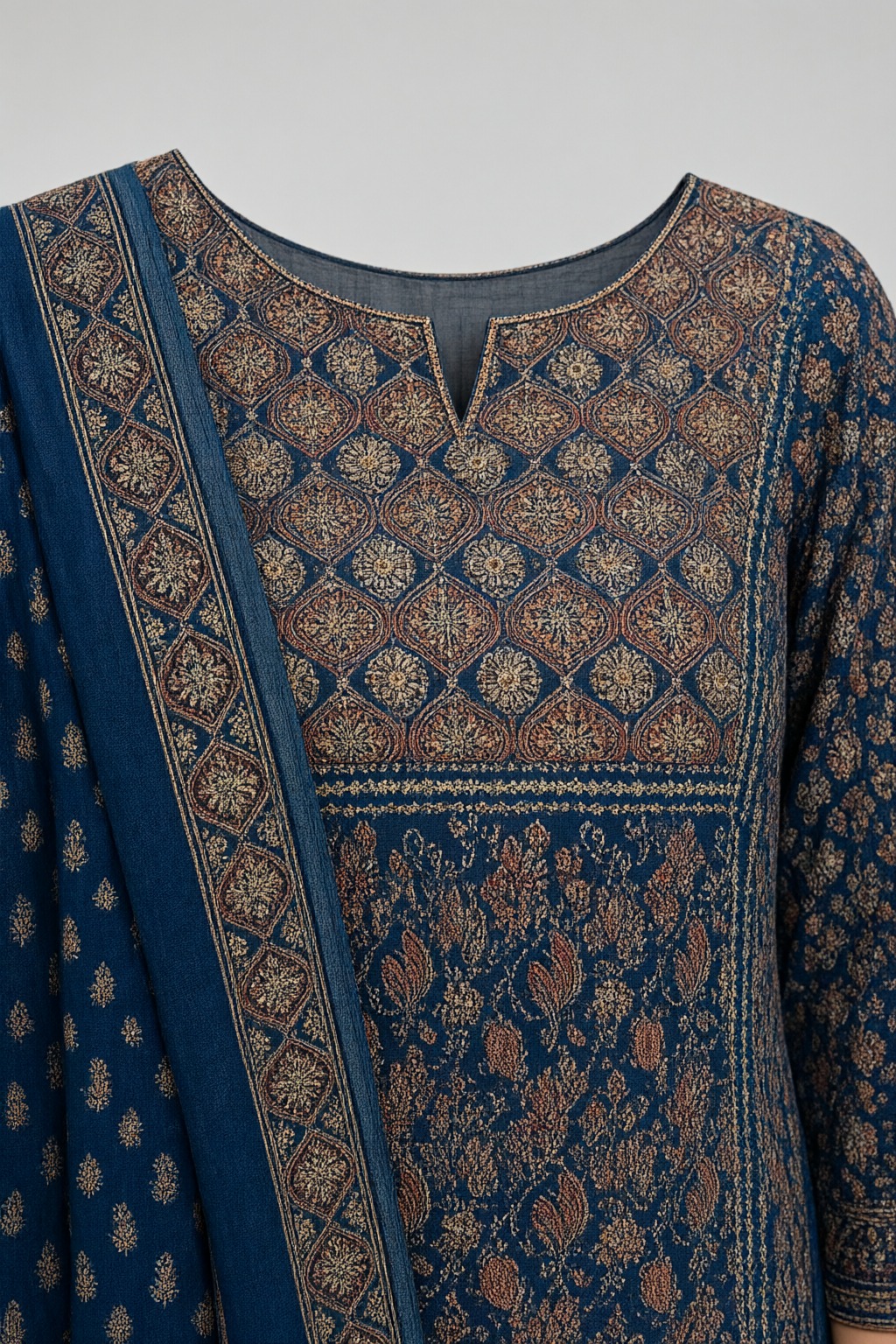 Women's Cotton 3 Pc Suit Set Navy Blue – Block Print — view 3