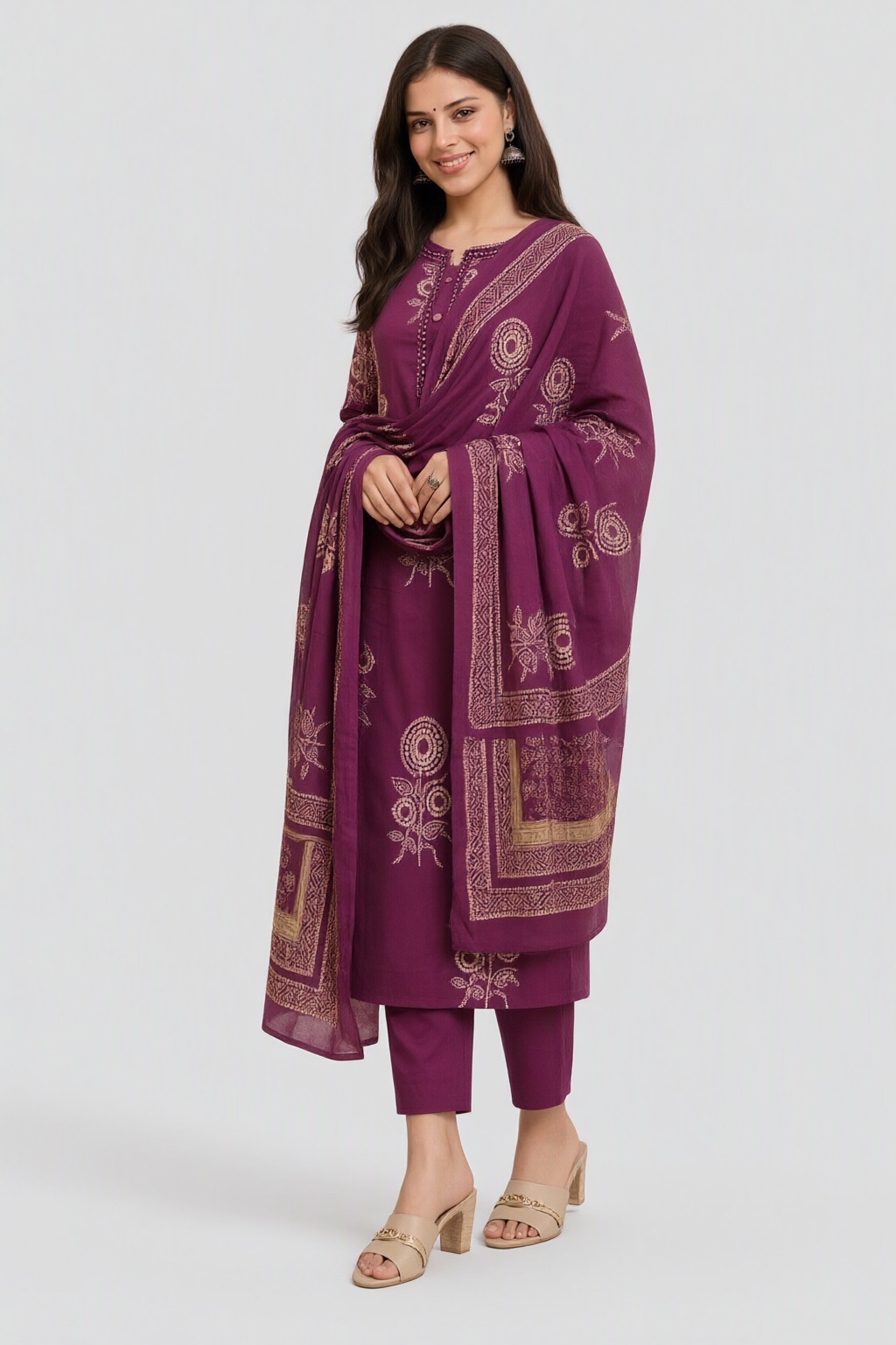 Women's Cotton 3 Pc Suit Set Magenta – Printed — view 2