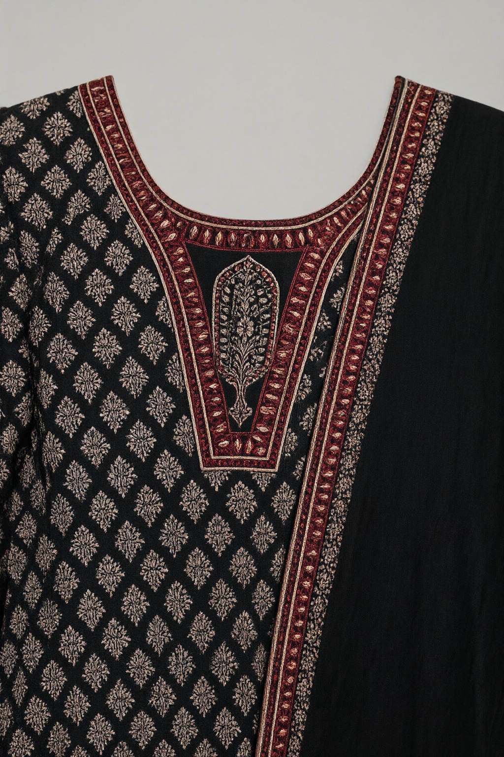 Women's Cotton Taj Anarkali 3 Pc Suit Set Black – Block Print — view 3