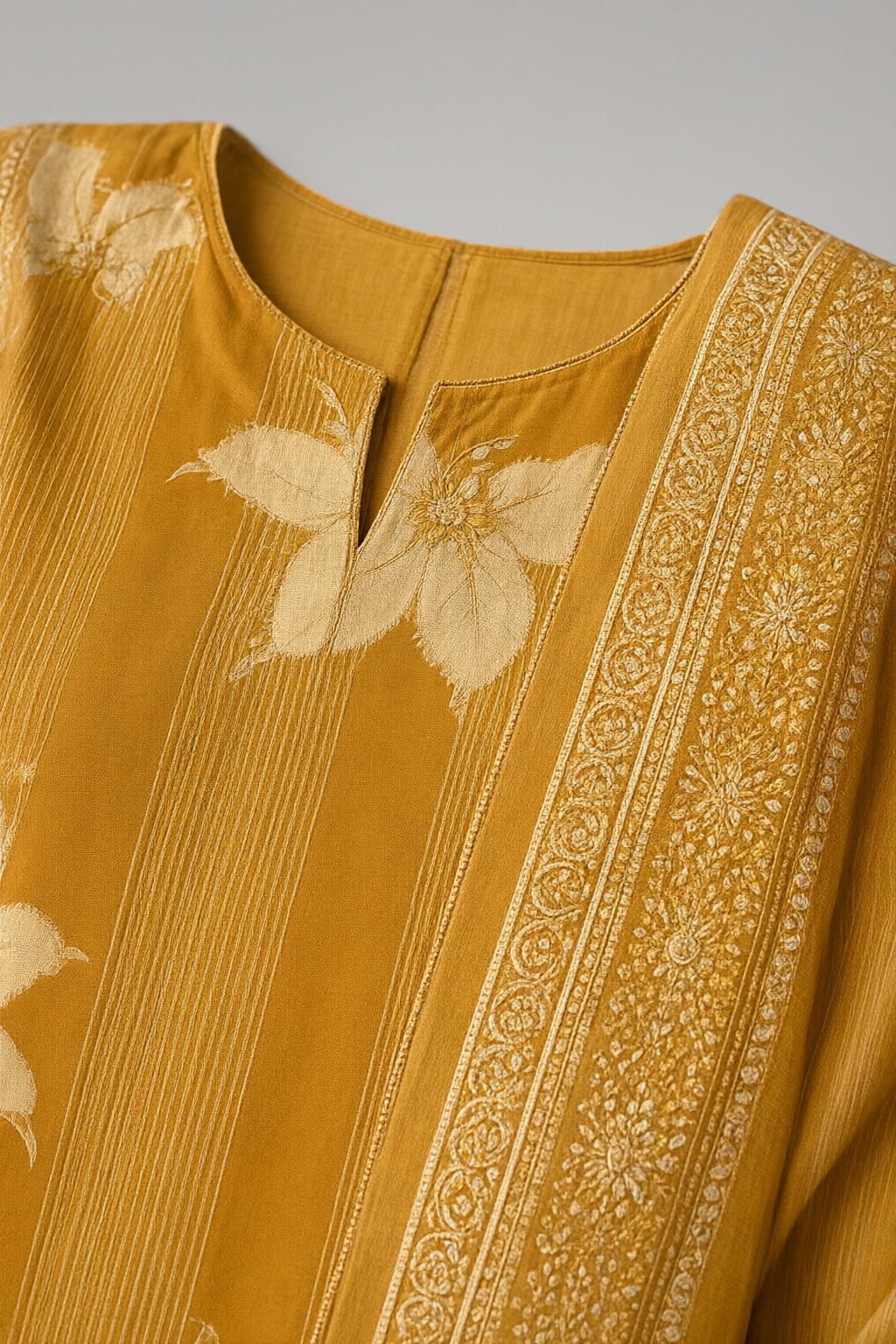 Women's Cotton 3 Pc Suit Set Mustard – Floral Print — view 3