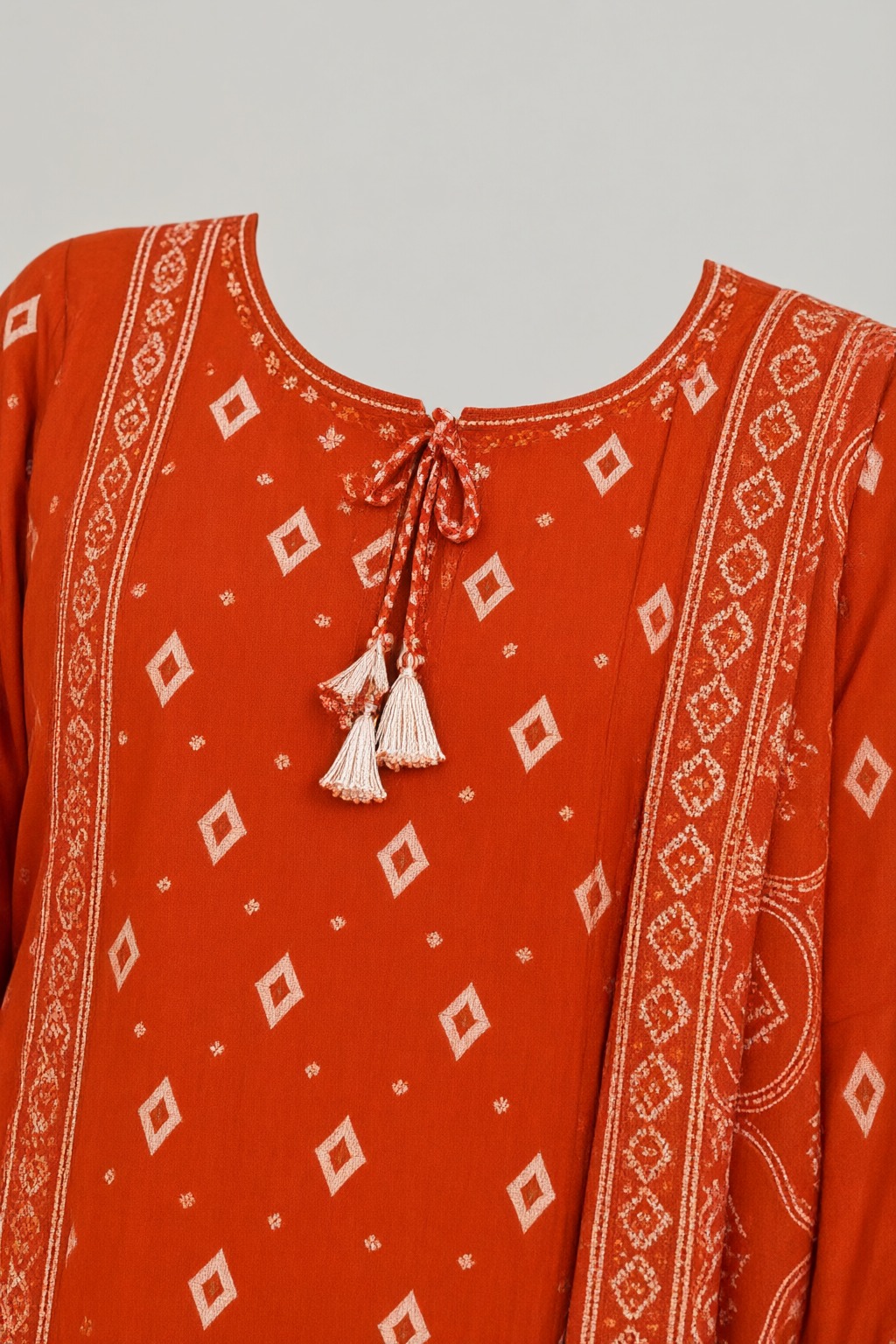 Women's Cotton 3 Pc Suit Set Orange – Mirror Work — view 3