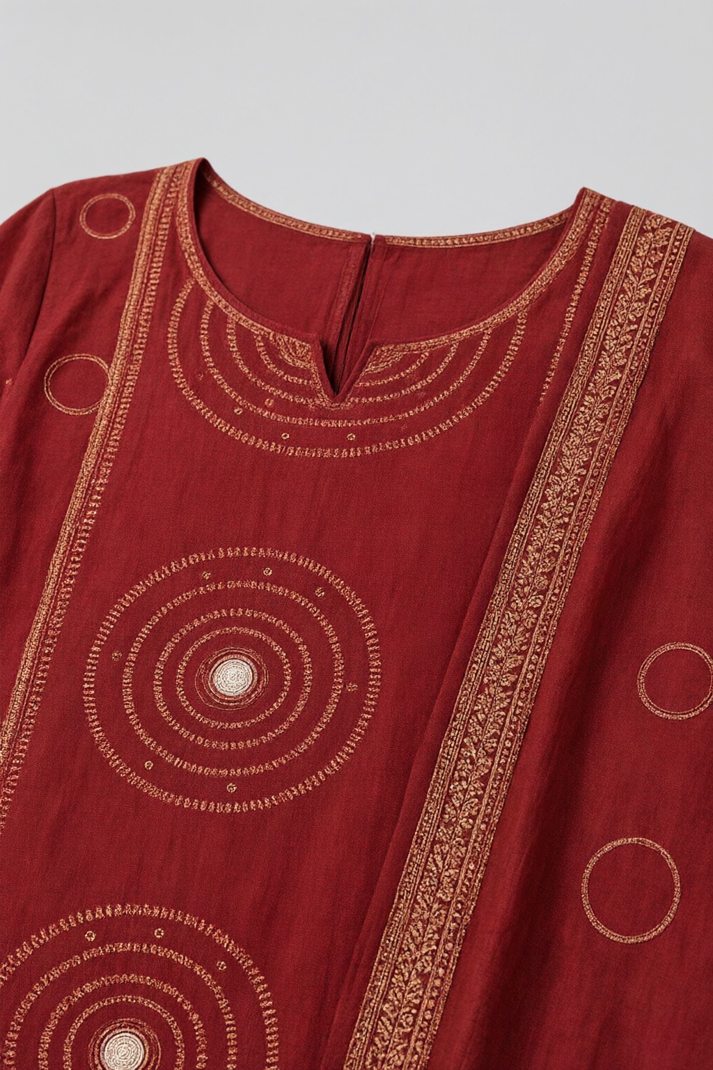 Women's Cotton 3 Pc Suit Set Maroon – Circle Print — view 3
