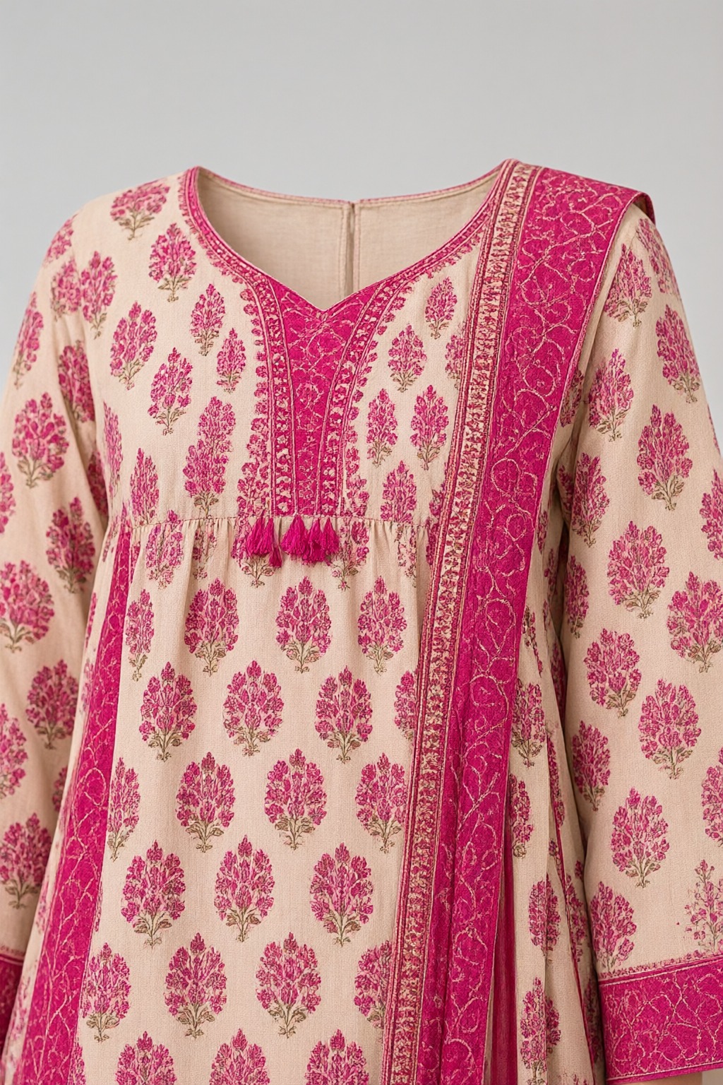 Women's Cotton 3 Pc Suit Set Pink – Tubelight Work — view 3