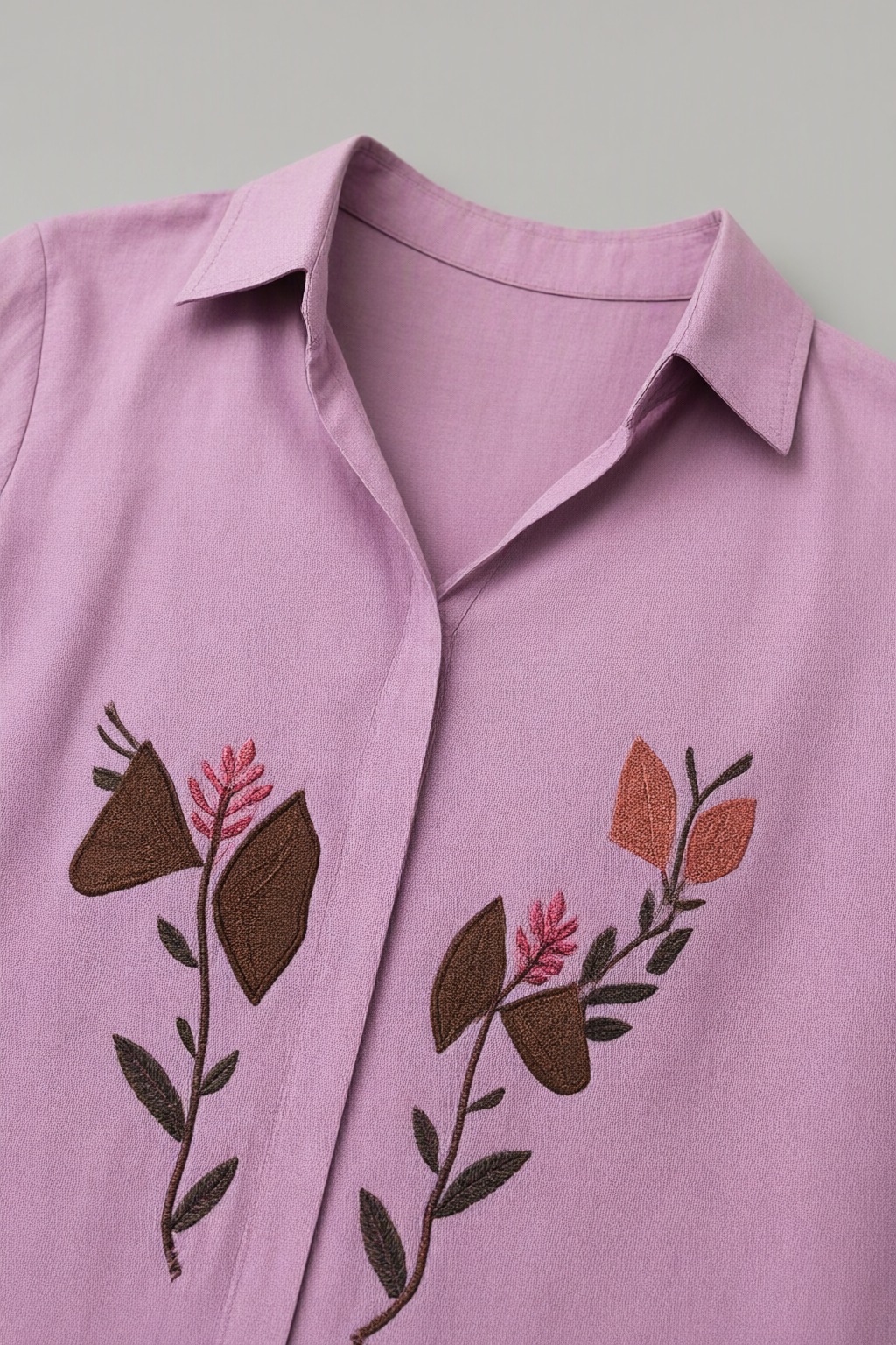 Women's Cotton Shirt Co-ord Set Lilac – Floral Embroidery — view 3