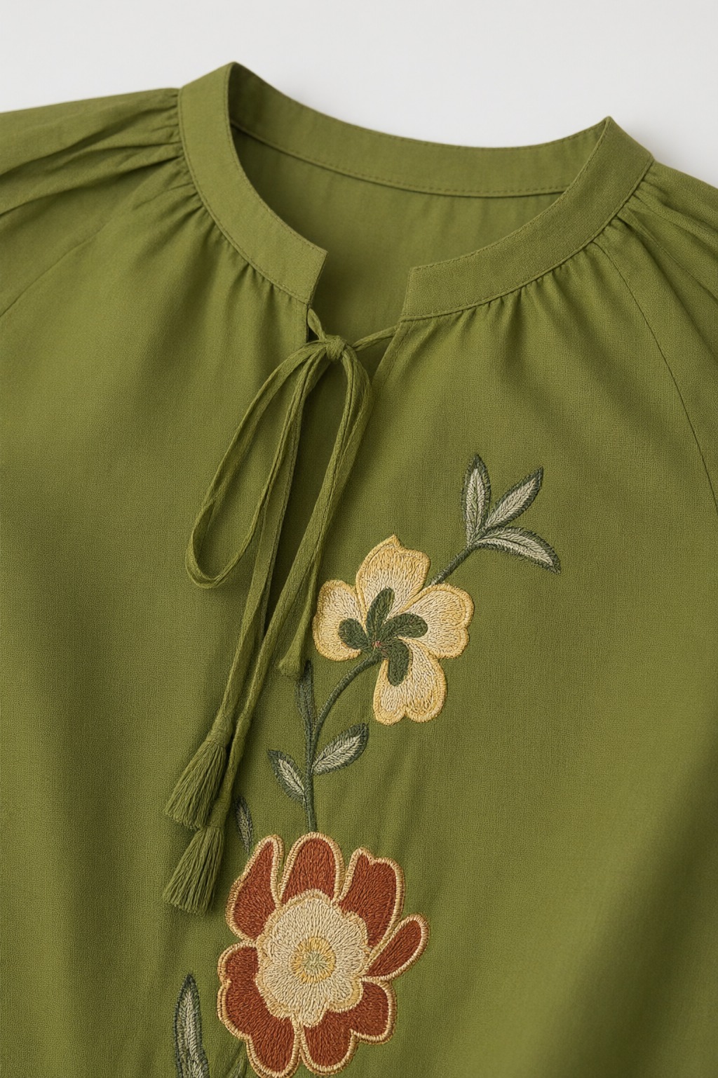 Women's Cotton Embroidered Pant Co-ord Set Olive Green – Pant Embroidery — view 3