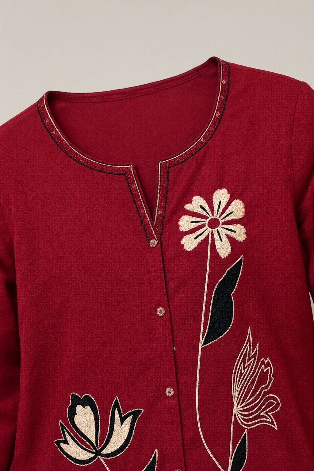 Women's Cotton Embroidered Co-ord Set Maroon – Floral Embroidery — view 3