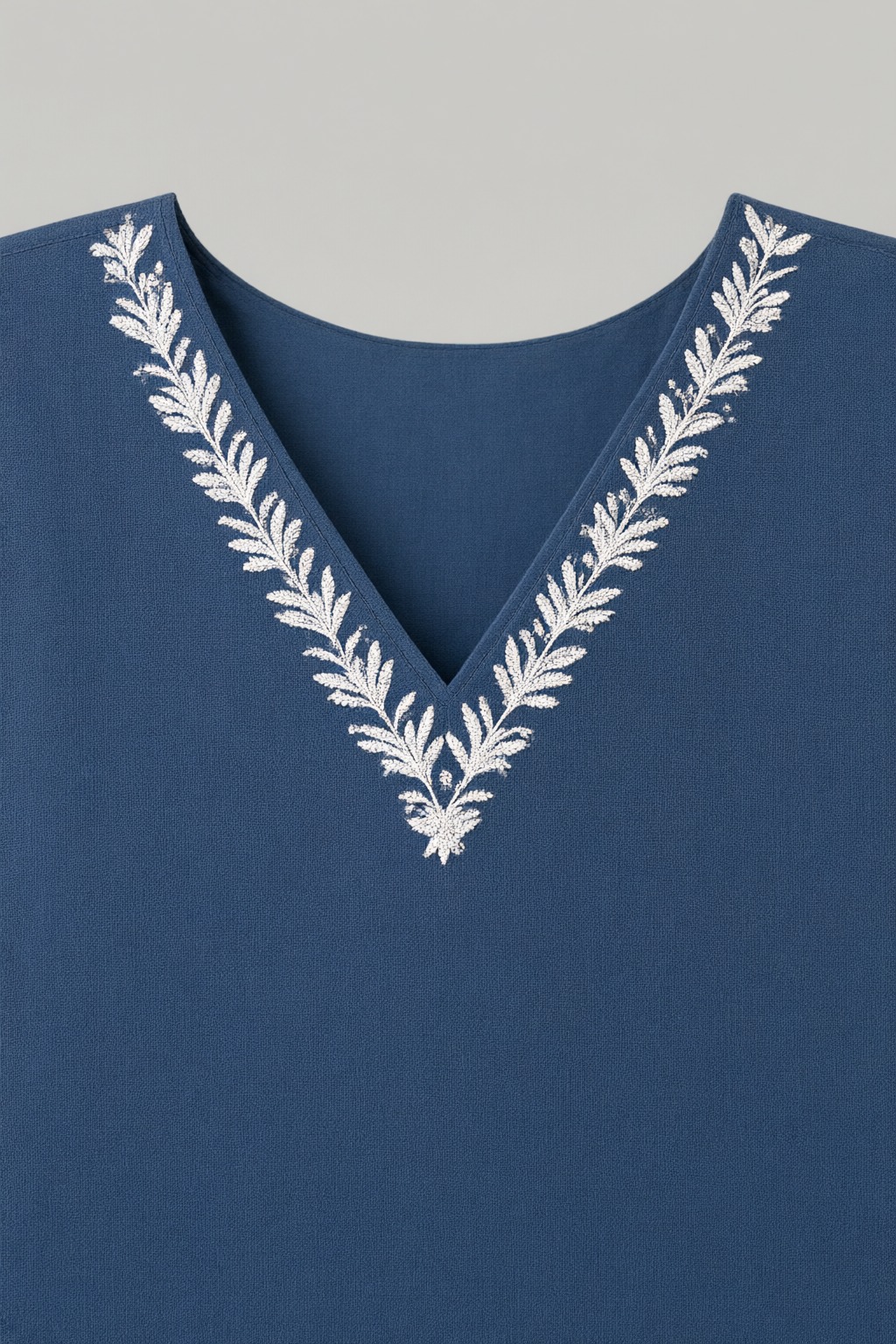 Women's Cotton Embroidered Co-ord Set Grey Blue – Neck & Hem Embroidery — view 3