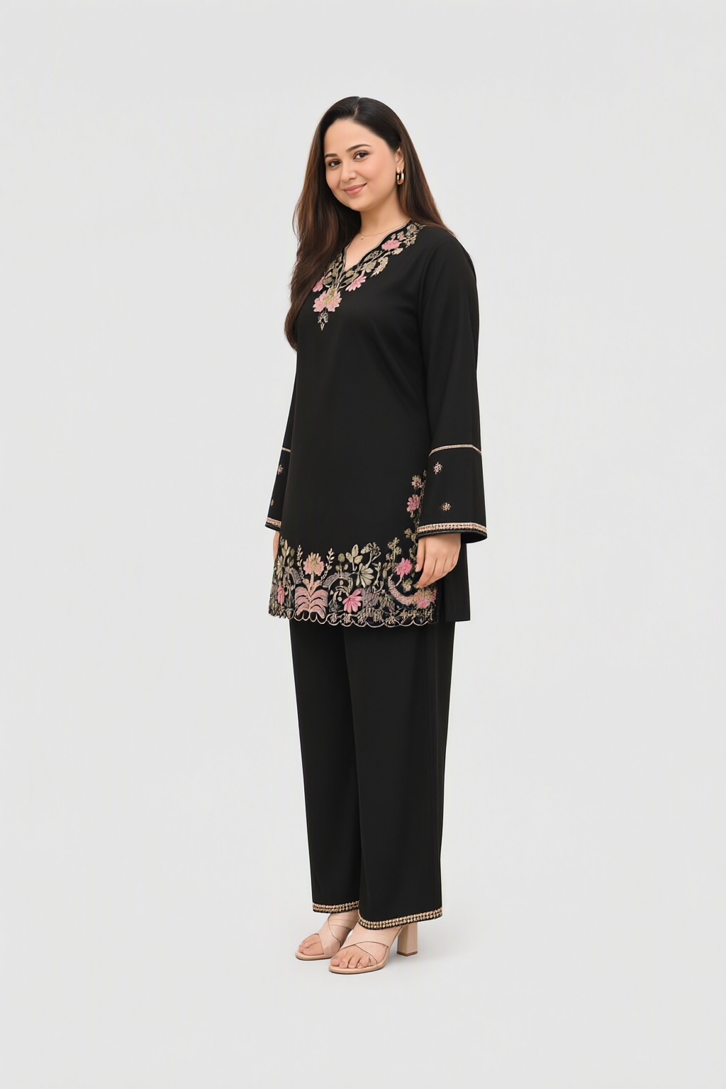 Women's Cotton Embroidered Co-ord Set Black – Hem Embroidery — view 2