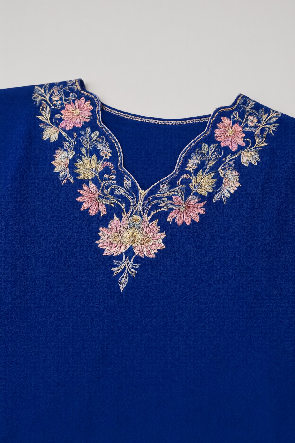 Women's Cotton Embroidered Co-ord Set Royal Blue – Floral Hem Embroidery — view 3