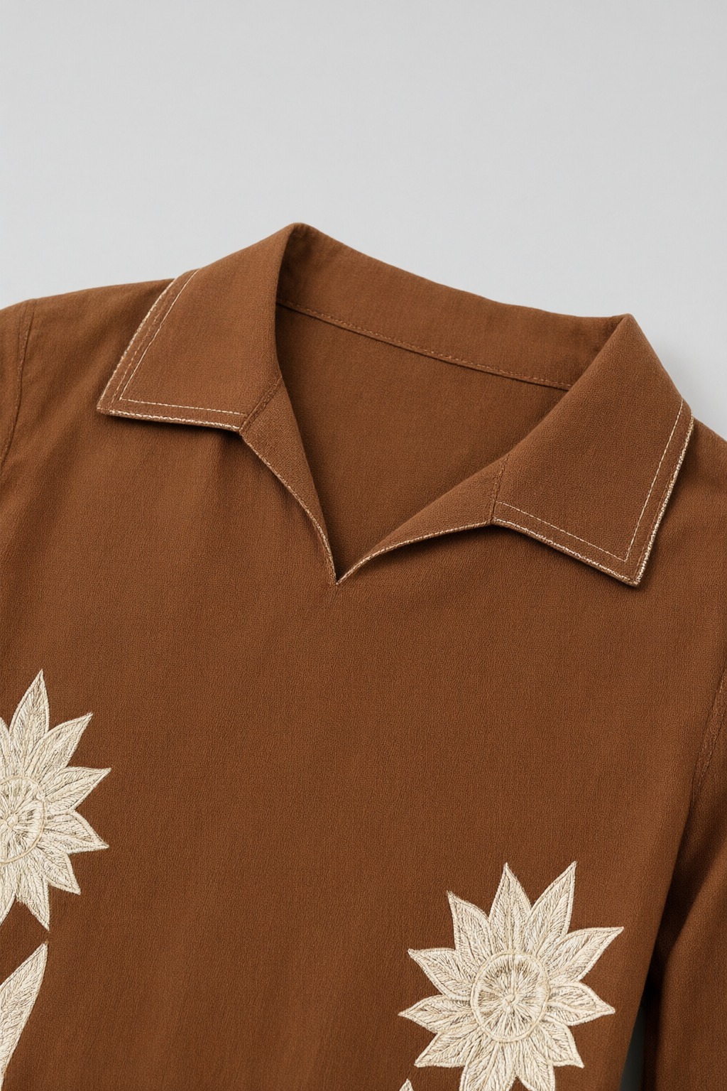 Women's Cotton Flex Co-ord Set Tan Brown – Floral Appliqué — view 3