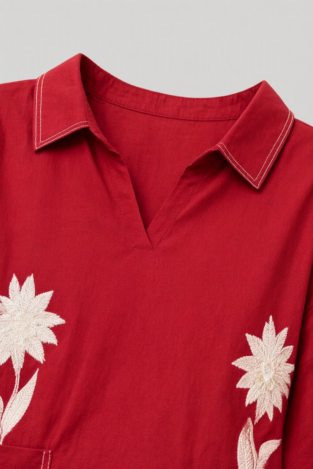 Women's Cotton Flex Co-ord Set Red – Floral Appliqué — view 3