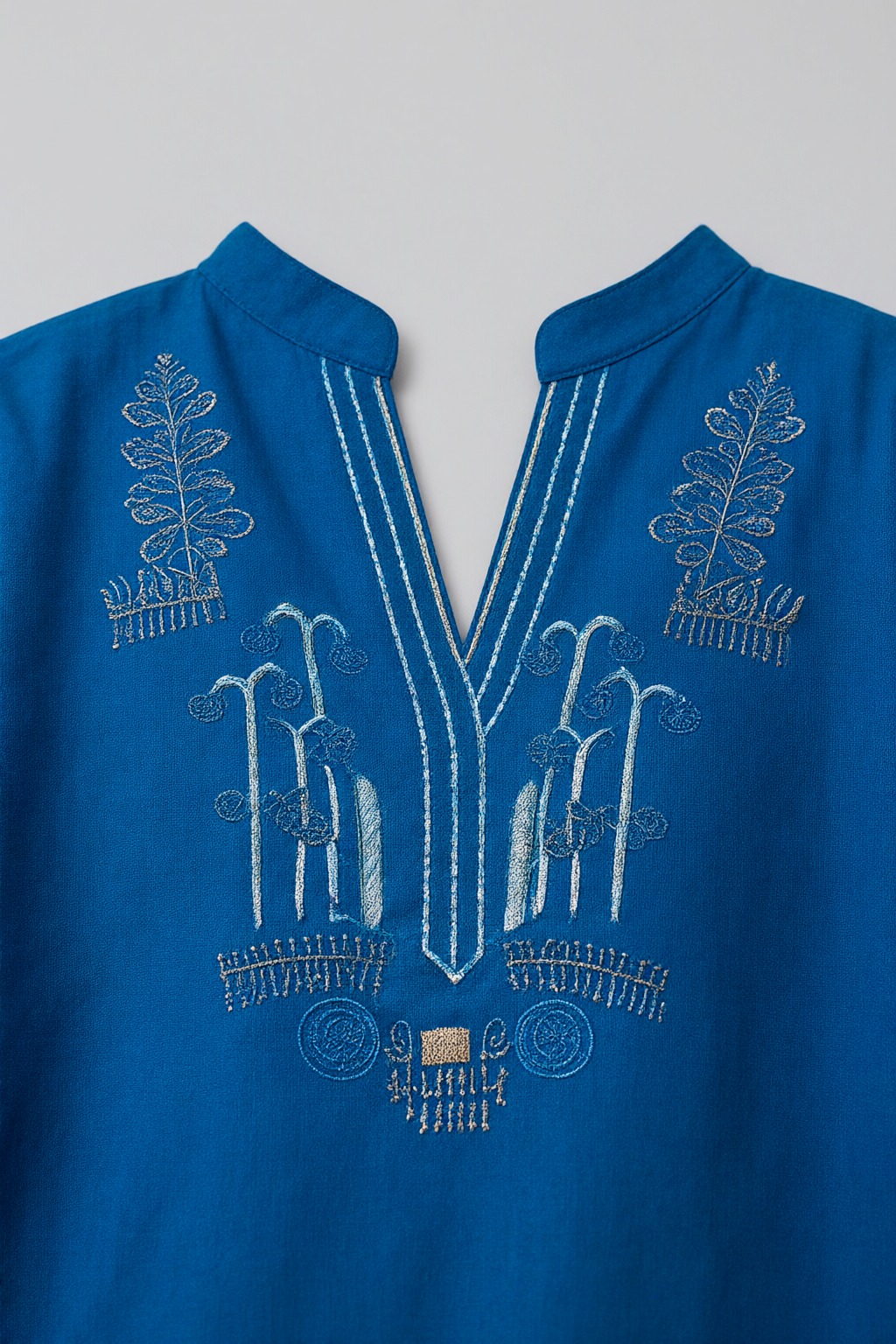 Women's Cotton Flex Embroidered Co-ord Set Teal Blue – Yoke Embroidery — view 3