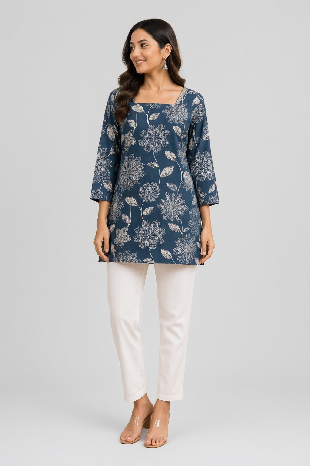 Women's Cotton Back Dori Short Top Indigo – Floral Print — view 2
