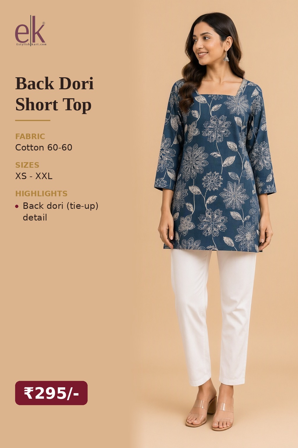 Women's Cotton Back Dori Short Top Indigo – Floral Print — view 6