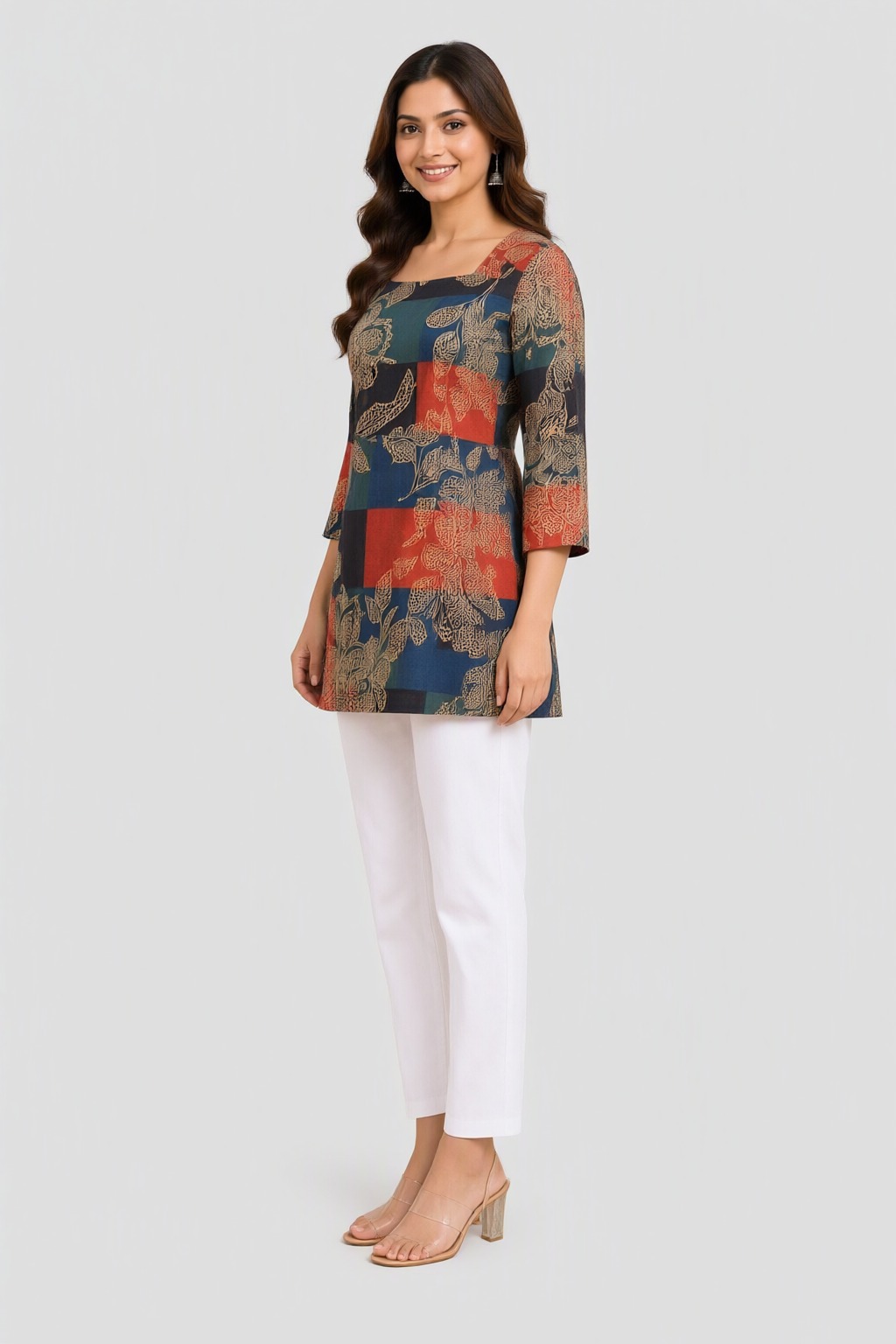 Women's Cotton Back Dori Short Top Multicolour – Patchwork Print — view 2