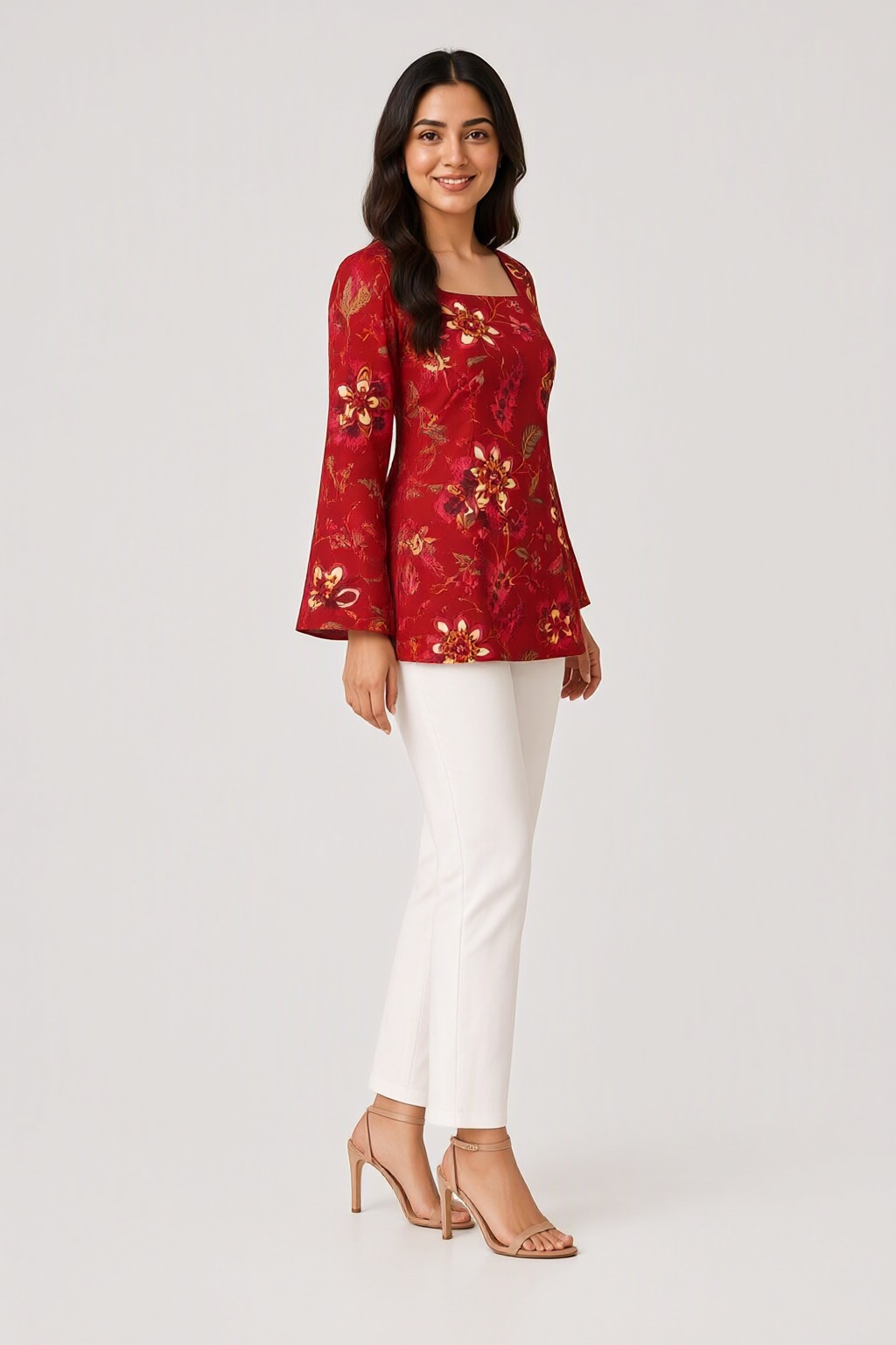 Women's Cotton Back Dori Short Top Red – Floral Print — view 2