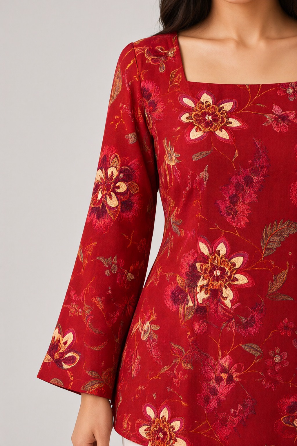 Women's Cotton Back Dori Short Top Red – Floral Print — view 4