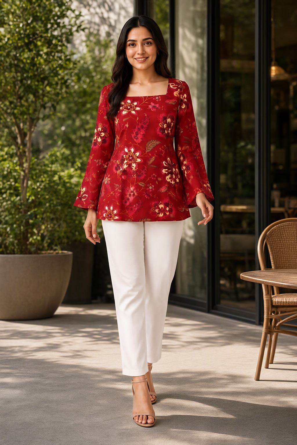 Women's Cotton Back Dori Short Top Red – Floral Print — view 5