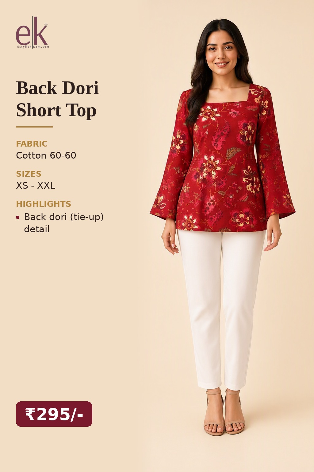 Women's Cotton Back Dori Short Top Red – Floral Print — view 6