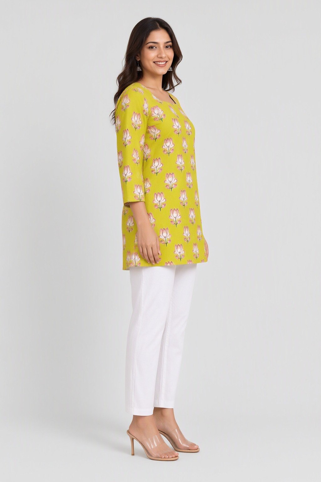 Women's Cotton Back Dori Short Top Lime Yellow – Buti Print — view 2