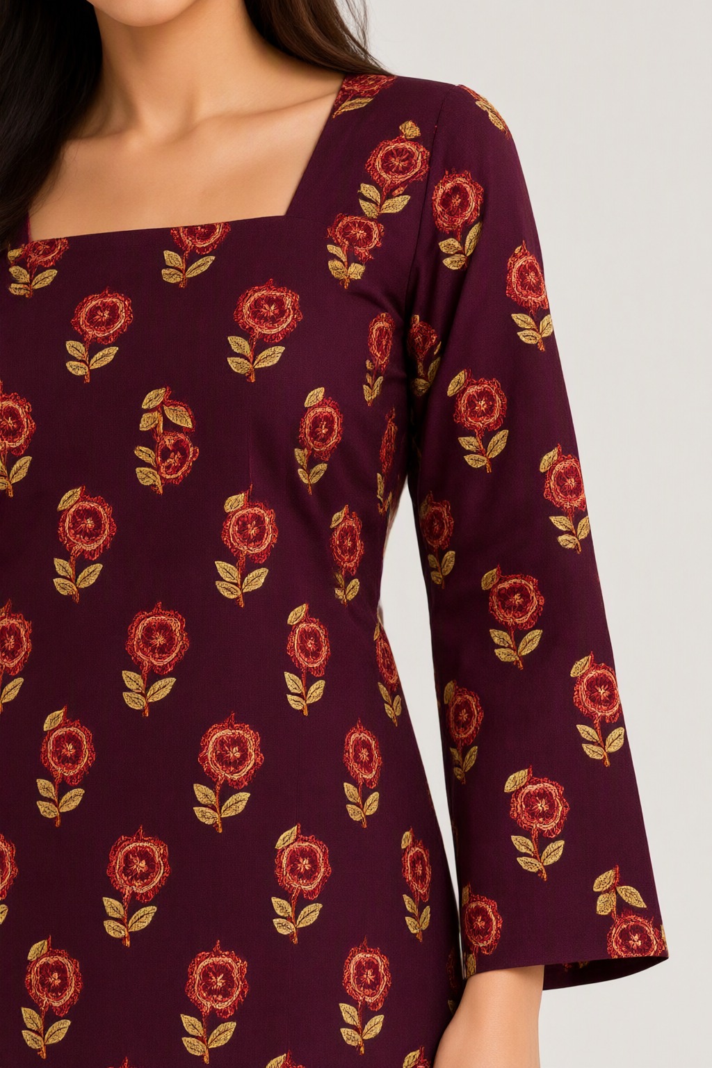 Women's Cotton Back Dori Short Top Maroon – Floral Buti Print — view 4