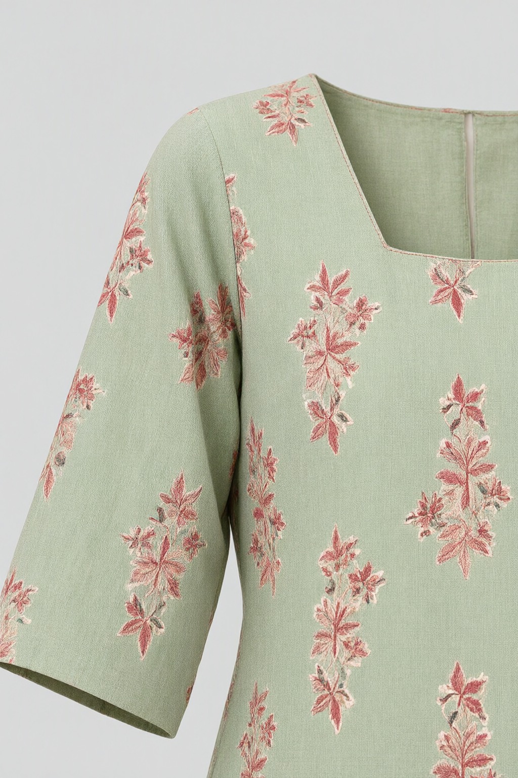 Women's Cotton Back Dori Short Top Sage Green – Floral Buti Print — view 4