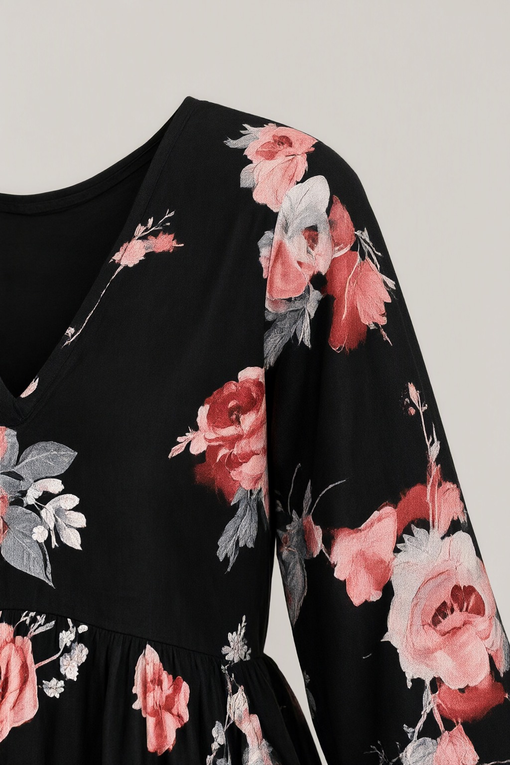 Women's Cotton Flared Short Top Black – Rose Print — view 3